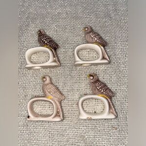 Vintage Ceramic hand painted Napkin ring holders- birds (set of 4).